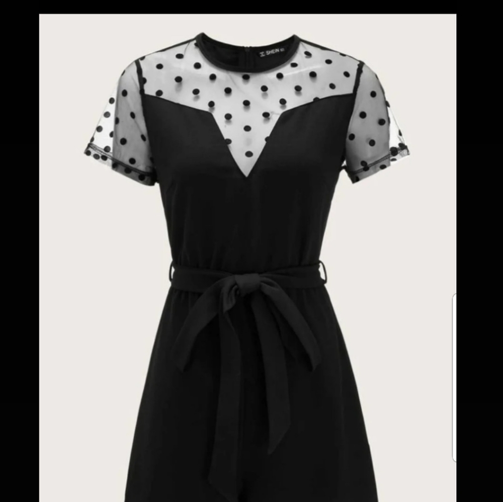 Polka doy Flocked Medh Yoke Self Beted Romper
